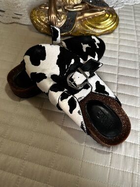 Black & White Cow Fur Leather Slip-On Sandals